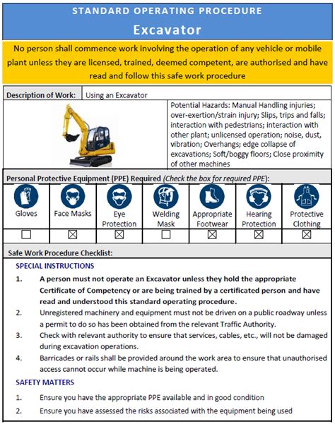 mini excavator sop|construction excavation sop examples.